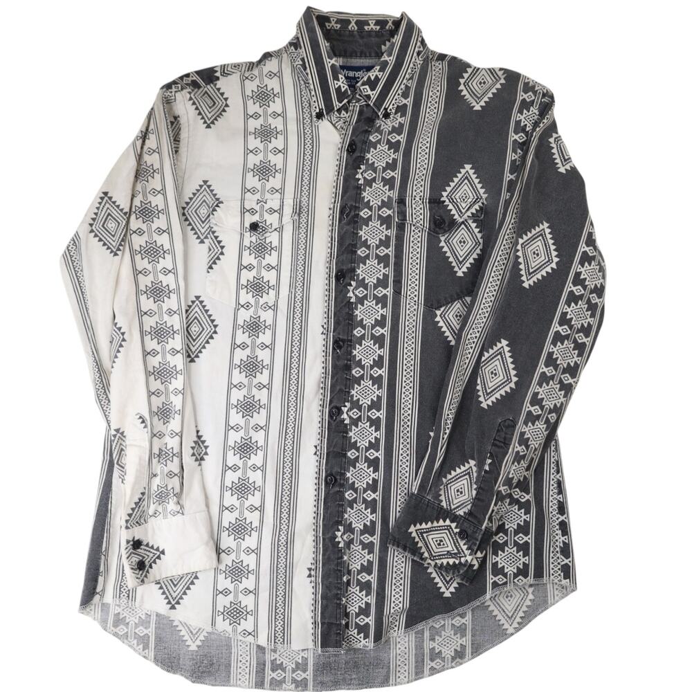 Vintage Wrangler Split Aztec Navajo Design Striped Western Shirt